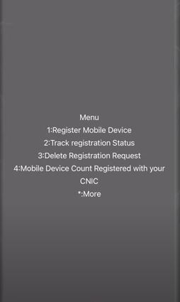 Select 1. for Mobile IMEI registration